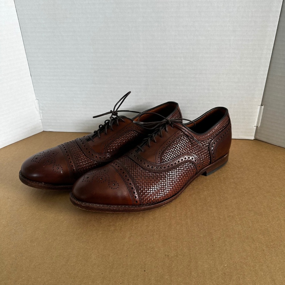 Allen Edmonds Strand Woven Oxford Mens 13 Brown  Leather Brogue Cap Toe